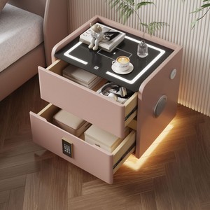 <b>Smart</b> Nordic <b>Bedside</b> <b>Table</b> Light Luxury Premium Feel Solid Wood Nightstand Bedroom Furniture Multi-Functional Storage Safe USB - Product Image 4