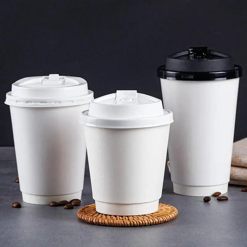 Wholesale Retail Raw Material Heat Proof White Paper Coffee Cups For Hot Drinks With Lid