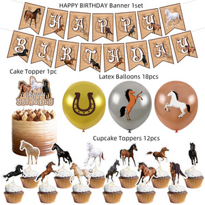 Kit de Decoración para Fiesta Temática de Caballos: Pancarta de Caballo Mustang, Adornos para Pastel, Globos de Látex, Decoración para Fiesta de Cumpleaños de Vaquero, Manualidades para el Hogar - Product Image 4