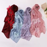 Nouvelle couleur unie perle en mousseline de soie foulards 175*70CM musulman Hijabs fantaisie fleur diamant dentelle foulard dames en mousseline de soie châles Turbans