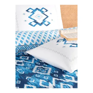 Parure de lit double en coton tissé uni Karden Flower Pamela sans drap, bleu, 2 taies d'oreiller, vente en gros, literie d'hôtel, chambre à coucher - Product Image 4