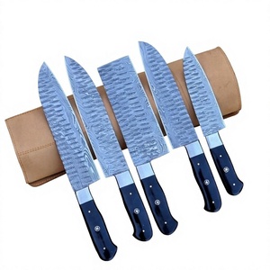 Ensemble de couteaux de cuisine Chef Cutlery, 5 pièces, lames en acier Damas, manche en résine noire, épaisseur 4 mm, finition brossée, réglable - Product Image 4