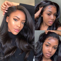 Perruque brésilienne naturelle sans colle, longue, ondulée, avec dentelle frontale transparente, pour femmes, qualité Remy, vente en gros
