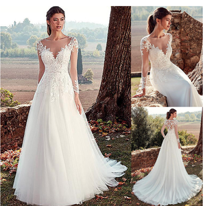 New Design Bianco A Maniche Lunghe Slim Fit Vestito <span class=keywords><strong>Da</strong></span> Cerimonia Nuziale Della <span class=keywords><strong>Sposa</strong></span> - Product Image 1