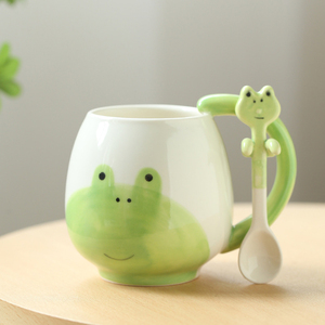 Taza de Cerámica Creativa con Diseño 3D de Rana en Relieve, con Tapa, Personalizada, Linda Taza de Café de Cerámica con Dibujos Animados para <span class=keywords><strong>el</strong></span> Desayuno de los Niños, Venta al Por Mayor - Product Image 3