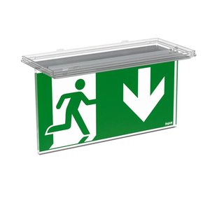 Pannello Segnaletico Autoadesivo Beghelli 27x13 Cm, Frecce Verdi e Bianche per Uscita di Emergenza - Product Image 1