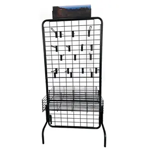 Double-sided Metal Grid Hanging Display Rack with Hooks and Baskets