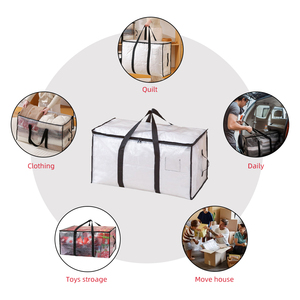 Big Volume Waterproof <strong>Storage</strong> <strong>Bag</strong> Durable PE Woven Moving <strong>Bags</strong> with Handles for <strong>Clothes</strong> Quilts Home and Travel Organizer - Product Image 3