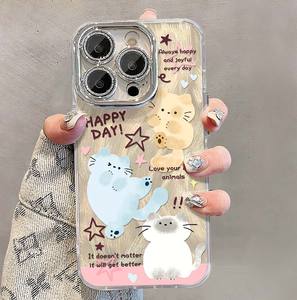 لطيف أصفر أزرق أبيض القط كاميرا حماية عدسة فيلم PC غطاء الهاتف المحمول لفون X Xr Xs 11 12 13 14 15 16 Pro Max - Product Image 4