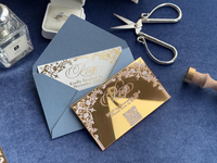 Invitations de mariage en acrylique miroir doré de style européen avec enveloppes bleu poussière et personnalisables haut de gamme