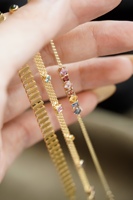 H&F Zierliches Naturstein-Armband Regenbogen-Rubin/Saphir/Aquamarin/Rosa Edelstein/Turmalin/Fanta-Stein 18K Massivgold