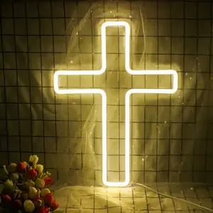 Warm White Neon Customized Christian Cross Neon Sign For Church Home Decor