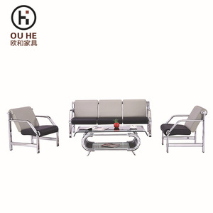 Conjunto de Sofá de Oficina Europeo con Estructura Metálica, Tres Plazas y Dos Sillas para Sala de Recepción y Reuniones Empresariales - Product Image 1