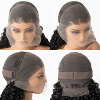 Perruque brésilienne Remy à ondulations profondes, pré-épilée à 180 %, longue, avec dentelle frontale transparente, sans colle, noire, vente en gros