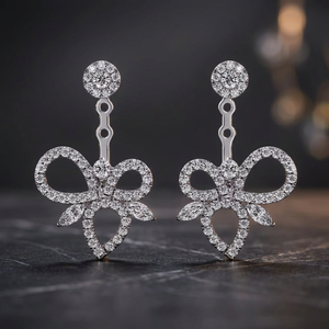 Boucles d'oreilles pendantes articulées en or blanc 14 carats avec diamants ronds, bijoux fins élégants pour femmes, cadeau de mariage - Product Image 2