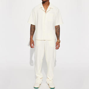 Оптовая продажа, 2025, Новинка лета, лидер продаж, Мужская одежда, новая модная однотонная Модная рубашка, повседневные брюки, мужские комплекты из двух предметов - Product Image 3
