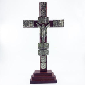 KOMI in legno massello incastonato in lega di zinco quattordici tramite Dolorosa statue galleggianti parete in piedi croce decorazione - Product Image 1