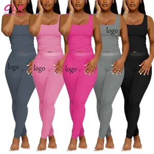 Wholesale Custom Streetwear Tracksuit Knit Loungewear Sets Women Pants Top 2 Piece Set Casual Knitted Rib Fitness Yoga Wear Set