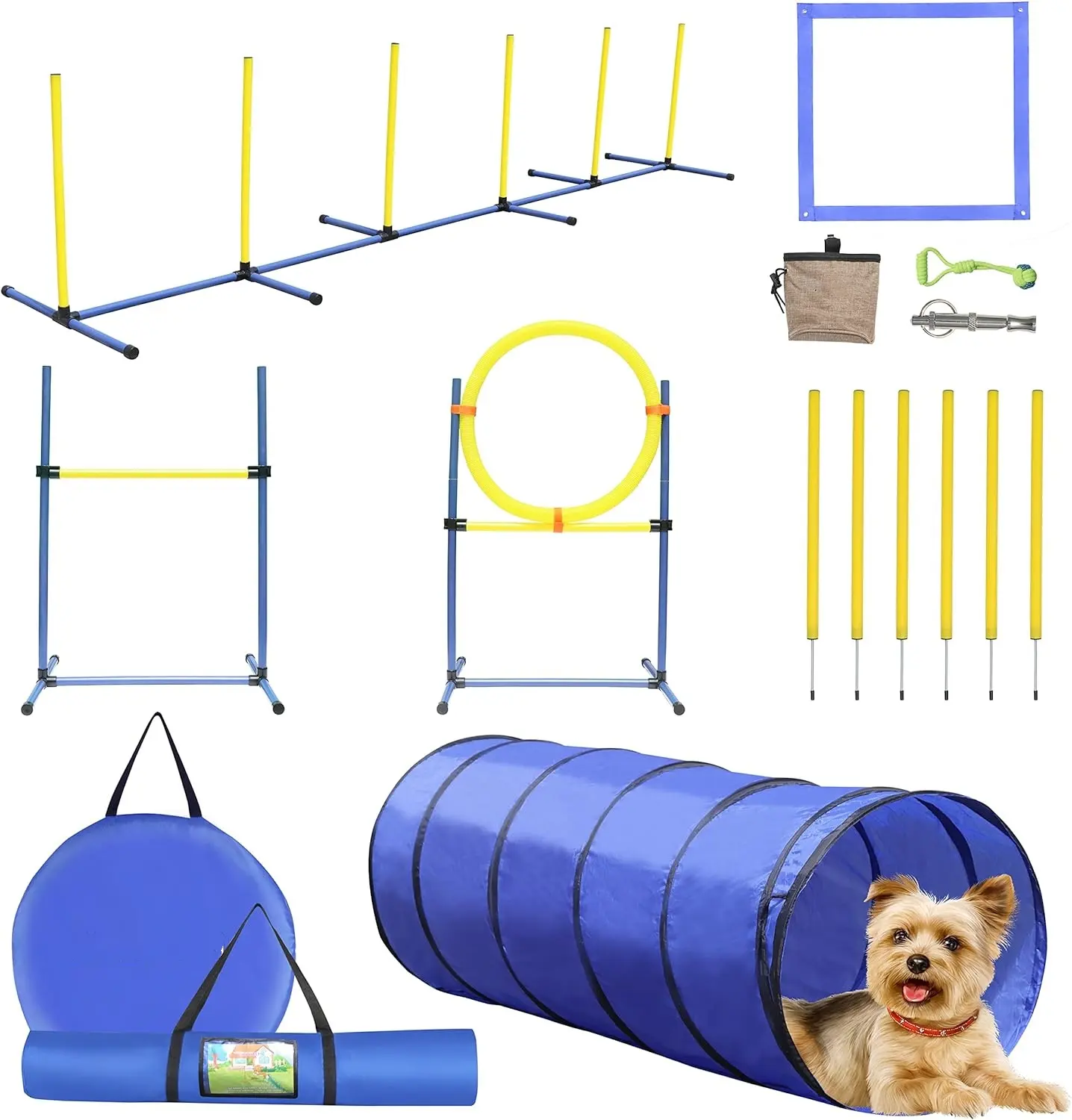 犬の敏捷性トレーニング機器セット屋外および屋内デラックス障害物コーススターターキット (トンネル付き)