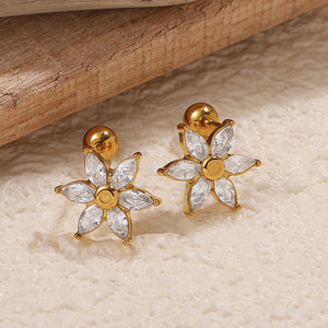Pendientes con forma de flor, engaste de acero inoxidable para mujer, regalo, joyería elegante - Product Image 3