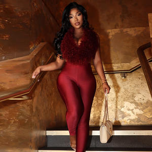 Seksi kürk 2 parça Set kadın peluş Patchwork Halter Backless kaşkorse + katı dar pantolon Hottie Hipster Clubwear - Product Image 2