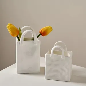 Modern White Ceramic Handbag Vase Decoration Tabletop Decor Flower Vase