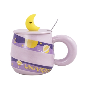 แก้วกาแฟลายการ์ตูนสร้างสรรค์ 400 มล. ลายดวงจันทร์และดาวเคราะห์ แก้วเซรามิกน่ารัก แก้วของขวัญ แก้วกาแฟเซรามิกพร้อมฝา ขายส่ง - Product Image 6
