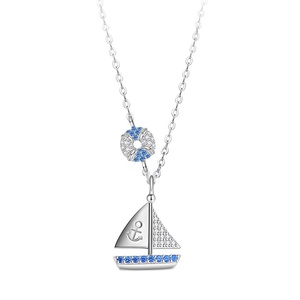 Collar de moda de Plata de Ley 925 para mujer, colgante de cadenas finas <span class=keywords><strong>con</strong></span> accesorio de circón, conjunto de collar de joyería de plata - Product Image 1