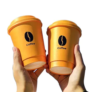 บรรจุภัณฑ์แก้วกาแฟพร้อมฝาปิดกระดาษสองชั้น8ออนซ์12ออนซ์16ออนซ์รีไซเคิลได้กำหนดได้เอง