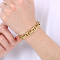 Nouvelle Arrivée Rétro 12mm En Acier Inoxydable Hommes Bracelet Cubain Lien Chaîne 18k Plaqué Or Hommes Bracelet Bijoux Cadeau