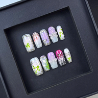 Ongles artificiels en acrylique de luxe sur mesure, de haute qualité, faits à la main, à couverture complète, forme amande, avec diamants colorés