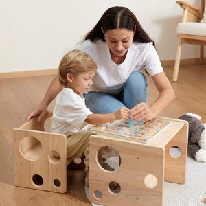 Multi-functional <b>Foldable</b> Solid Wood Children's <b>Study</b> Dining <b>Table</b> Chair Set Footstool Ergonomic School Bedroom Park Modern - Product Image 3