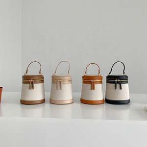 Sac à main en cuir PU avec empiècements en toile personnalisés, sac seau en tissu de haute qualité - Product Image 1