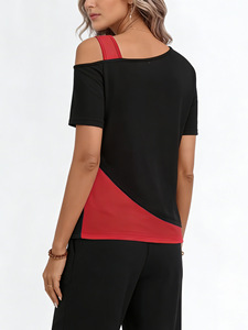 Camiseta <span class=keywords><strong>de</strong></span> Mujer Personalizable con Bloques <span class=keywords><strong>de</strong></span> Color, Hombro Asimétrico, Estilo Casual, Ajustada y con <span class=keywords><strong>Tirantes</strong></span> Anchos - Product Image 2