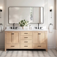 Meuble de toilette à double évier avec étagères réglables Rangement sur pied en bois massif avec éviers à encastrer