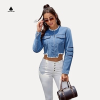 Veste Courte en Jean Bleu de Haute Qualité, Effet Délavé, Style Vintage, Tendance Été-Printemps, Veste Décontractée en Jean Déchiré pour Femme