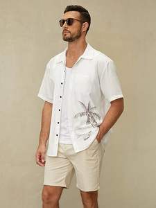 Polo de punto de poliéster blanco con estampado de verano <span class=keywords><strong>para</strong></span> hombre, estilo casual elegante, con botones, cuello redondo, antiarrugas, tallas hasta 5XL - Product Image 4