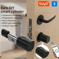 Cerradura de Puerta Inteligente Eléctrica con Huella Dactilar, Estilo Europeo, IP67, Cilindro Europeo, NFC, Ttlock, Tuya, Aleación de Aluminio, Instalación DIY