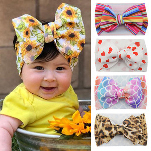 Children's Hair Accessories Wide Hair Band <strong>Baby</strong> Headgear <strong>Headband</strong> DIY Fabric Spendex Sweet Style <strong>Big</strong> Bow Head Flower Printing - Product Image 3