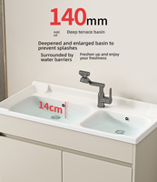 Meuble-lavabo double vasque crème avec miroir, anti-buée, éclairage intelligent et grand rangement, ensemble vasque en céramique