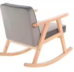 Fauteuil à bascule en tissu velours à motifs naturels, style méditerranéen, structure en bois de caoutchouc pour chambre et salon - Product Image 4