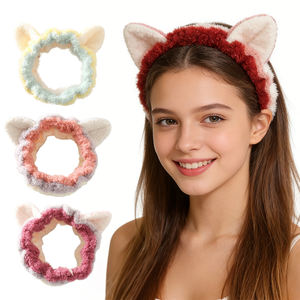 OEM Hot Selling Schattige Kattenoren Spa Gezichtsband Vrouwen Meisjes Make-up Haarband Pluche Gezichtsreinigingsband Zachte Rekbare Pluizige Hoofdband - Product Image 1