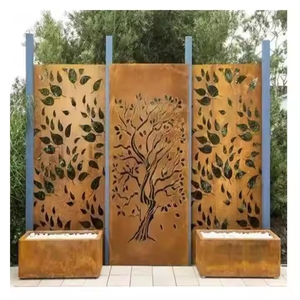 Paravent moderne en acier Corten pour intérieur/extérieur, étanche, lumineux, résistant aux intempéries, facile à installer pour jardin et pièce - Product Image 2