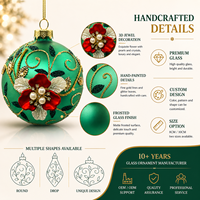 Ornements de Noël suspendus en verre personnalisés 8/10 cm, motif fleur verte et rouge, forme concombre moderne, boîte de fête pour la décoration de l'arbre de Noël