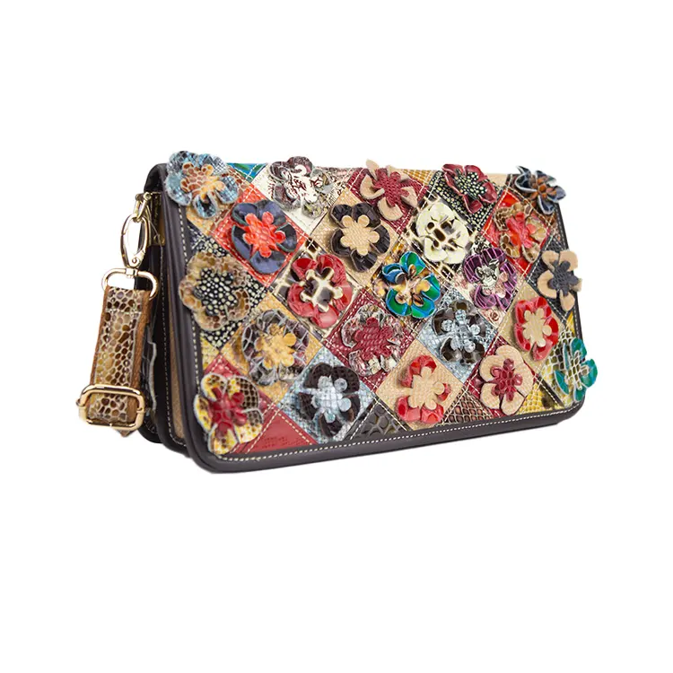 Bolsa de ombro feminina de couro genuíno, bolsa crossbody para cosméticos, bolsa de couro genuíno