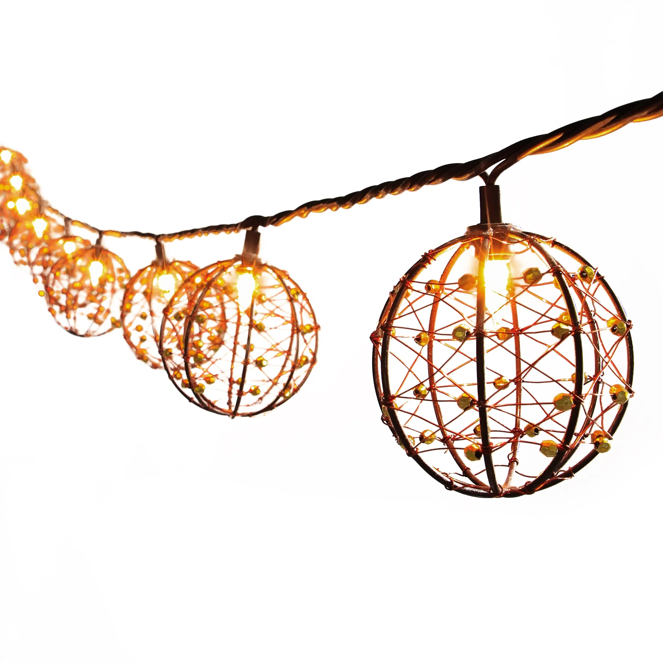 Beaded Copper Wire Ball Outdoor Electric Connectable Patio Decorative String Lights