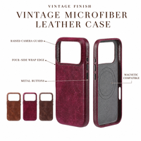 Étui de téléphone de luxe antichoc en cuir microfibre magnétique, protection de l'objectif surélevée sur les quatre côtés, fin et élégant, pour 18 Pro Bourgogne