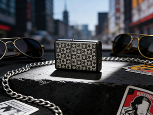 Encendedor de Cigarrillos de Metal Premium Personalizado con Diseño a Cuadros de Estrellas Urbanas y Modernas, Grabado en Toda la Superficie - Product Image 1