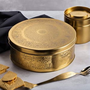 Nhà Máy Bán buôn d6.6 ''* h2'' vàng bánh hộp thiếc tùy chỉnh cấp thực phẩm kim loại Canister cho Cookie sô cô la thực phẩm lưu trữ - Product Image 2