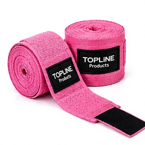 ผ้าพันมือยืดหยุ่นสีชมพูสำหรับมวยไทย ยี่ห้อ TOPLINE ป้องกันการลื่น พร้อมแถบตีนตุ๊กแก ช่วยพยุงข้อมือสำหรับยกน้ำหนัก - Product Image 1